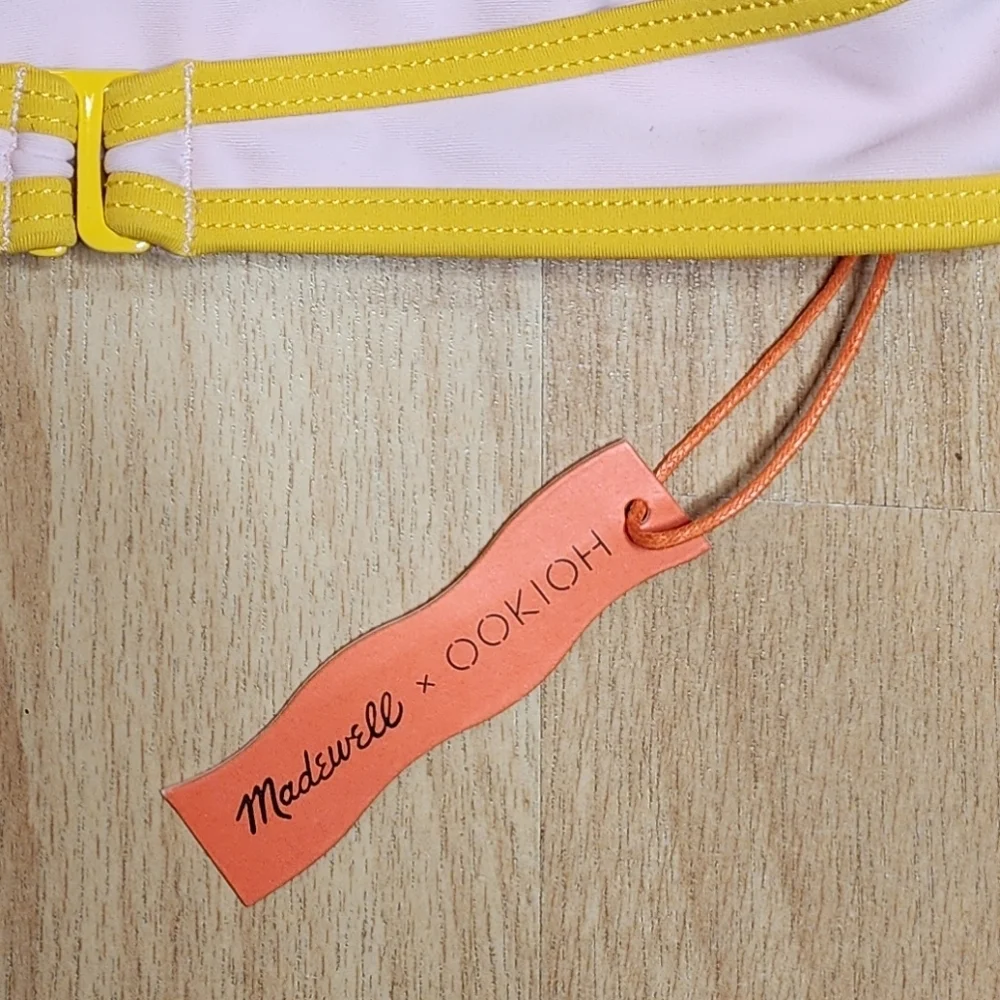 NWT Madewell x‎ OOKIOH Calabria Bandeau Bikini Top Pink Yellow Colorblock XS